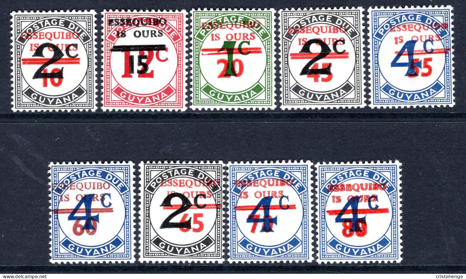 Guyana 1981 Postage Due Surcharges - Type II - Set HM (SG 782B-790B) - Guyane (1966-...)