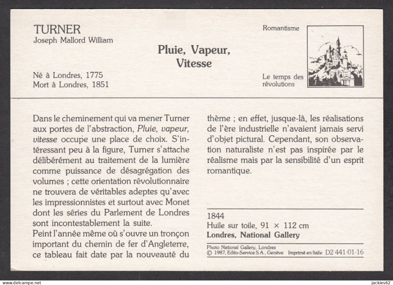 130069/ Joseph William TURNER, *Pluie, Vapeur, Vitesse*, Romantisme - Sonstige & Ohne Zuordnung