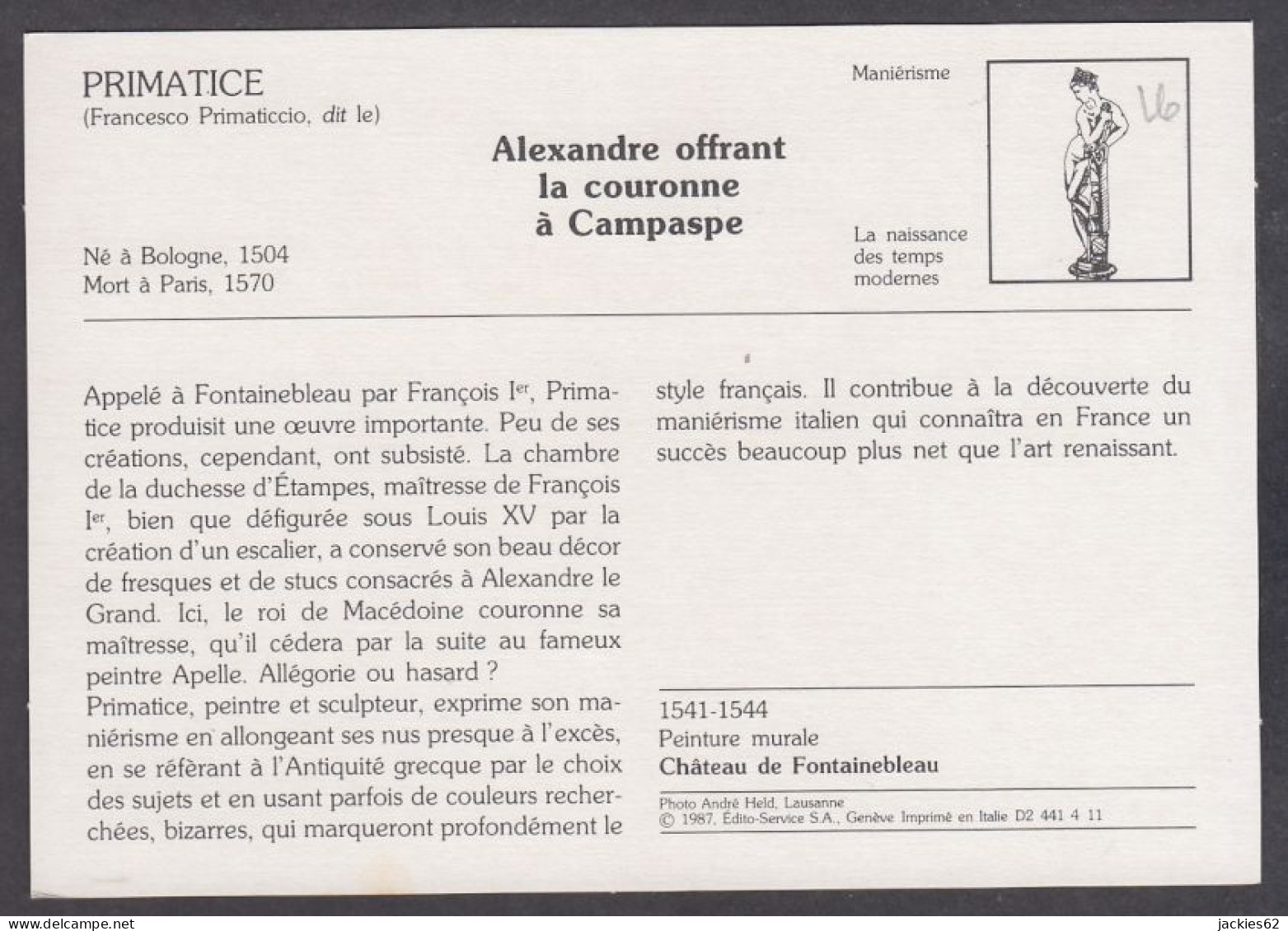 130060/ PRIMATICE, *Alexandre Offrant La Couronne à Campaspe*, Maniérisme - Autres & Non Classés