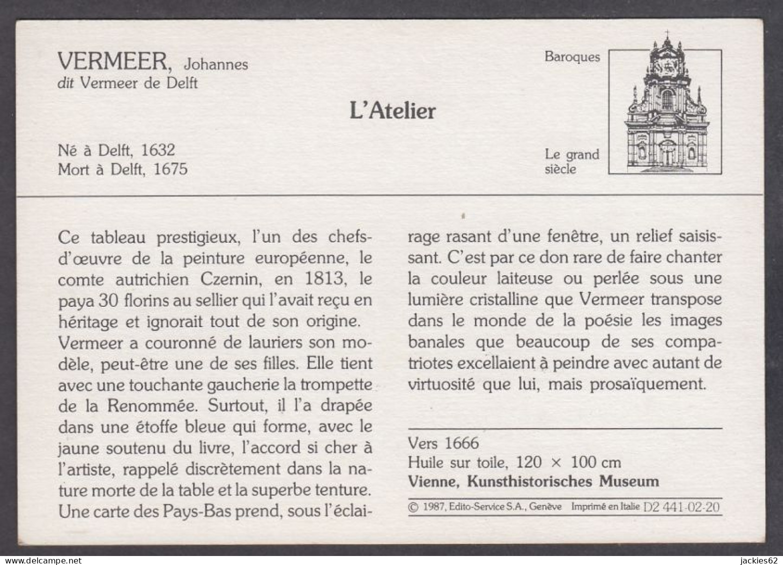 130075/ VERMEER De Delft, *L'Atelier*, Baroques - Autres & Non Classés