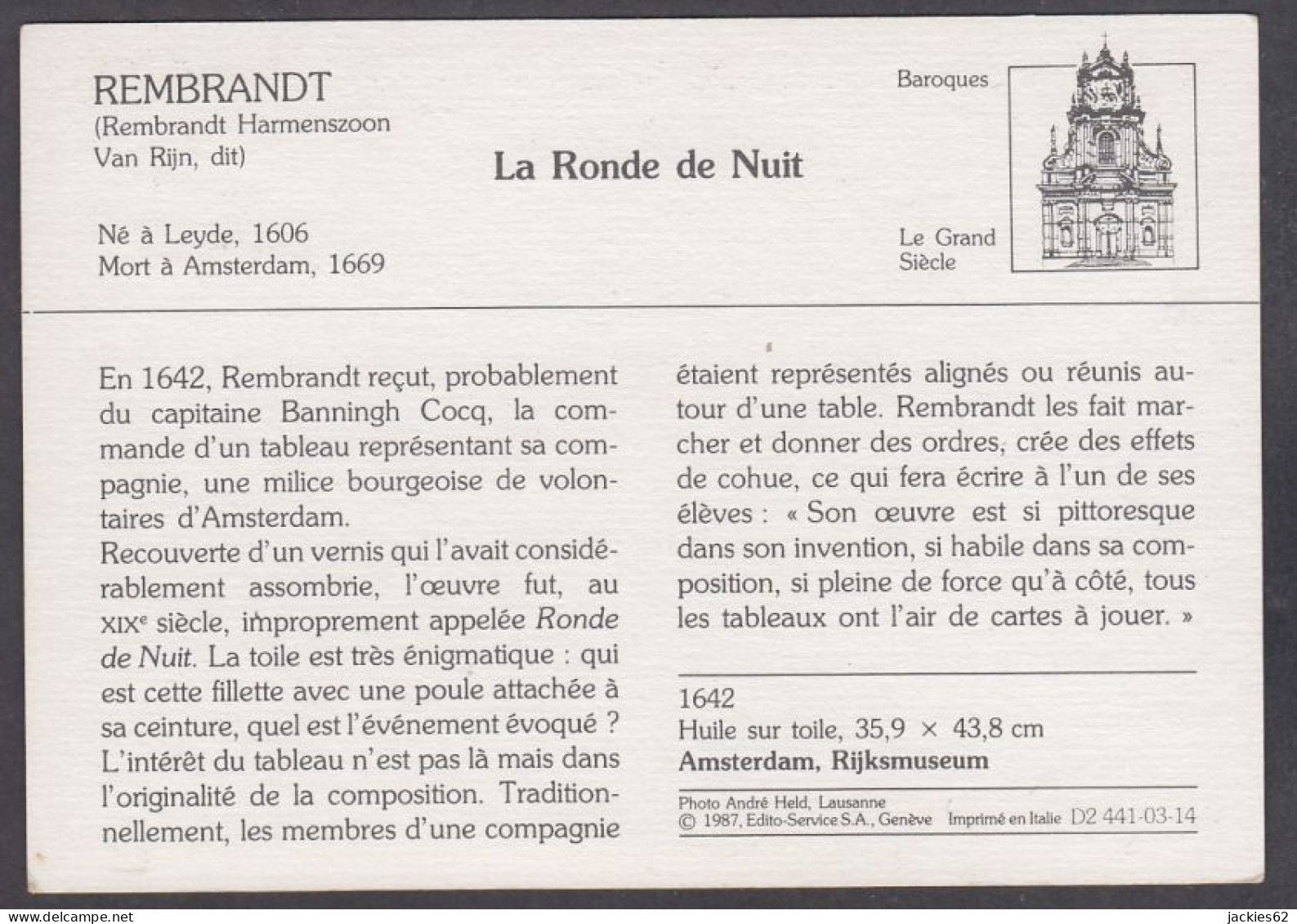 130061/ REMBRANDT, *La Ronde De Nuit*, Baroques - Andere & Zonder Classificatie