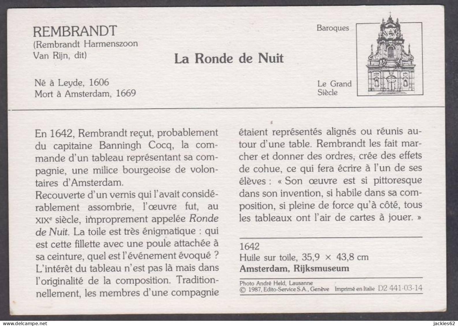 130061/ REMBRANDT, *La Ronde De Nuit*, Baroques - Autres & Non Classés
