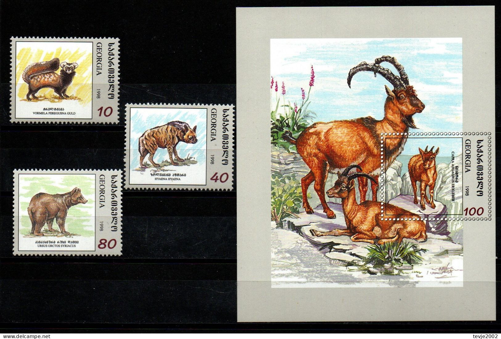 Georgien 1999 - Mi.Nr. 298 - 300 + Block 18 - Postfrisch MNH - Tiere Animals - Géorgie