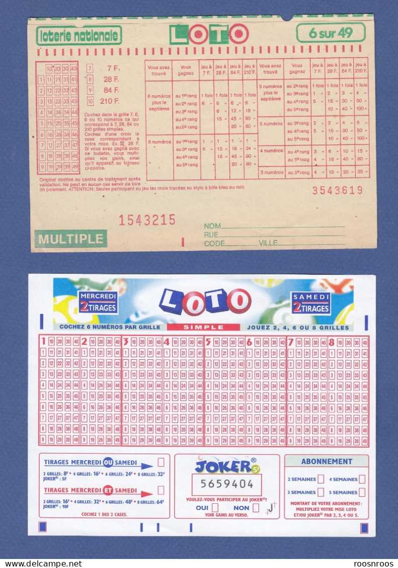 LOT DE 2 VIEUX TICKETS DE LOTO - Billetes De Lotería