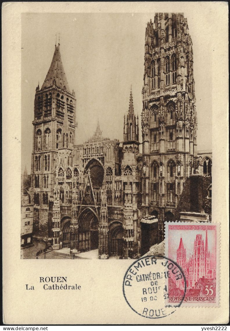 France 1957 Y&T 1129 Sur Carte Maximum. Cathédrale De Rouen - Kerken En Kathedralen