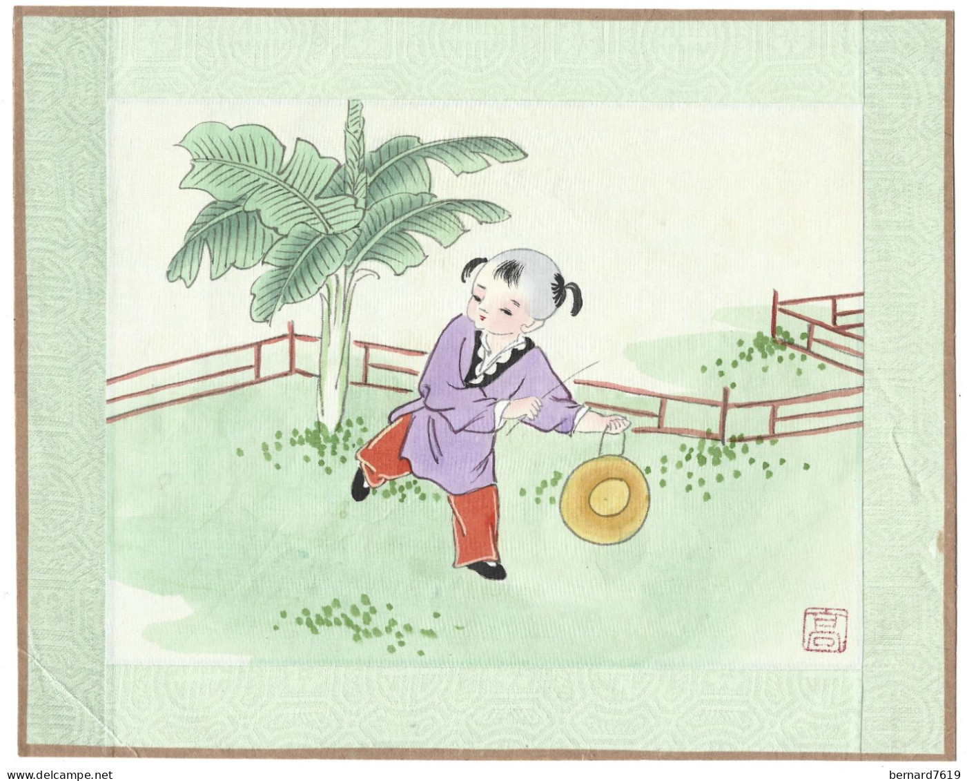 Peinture Sur Soie  XX E  Peinte A La Main En Chine - Signee -   Jeux D' Enfant - Art Asiatique