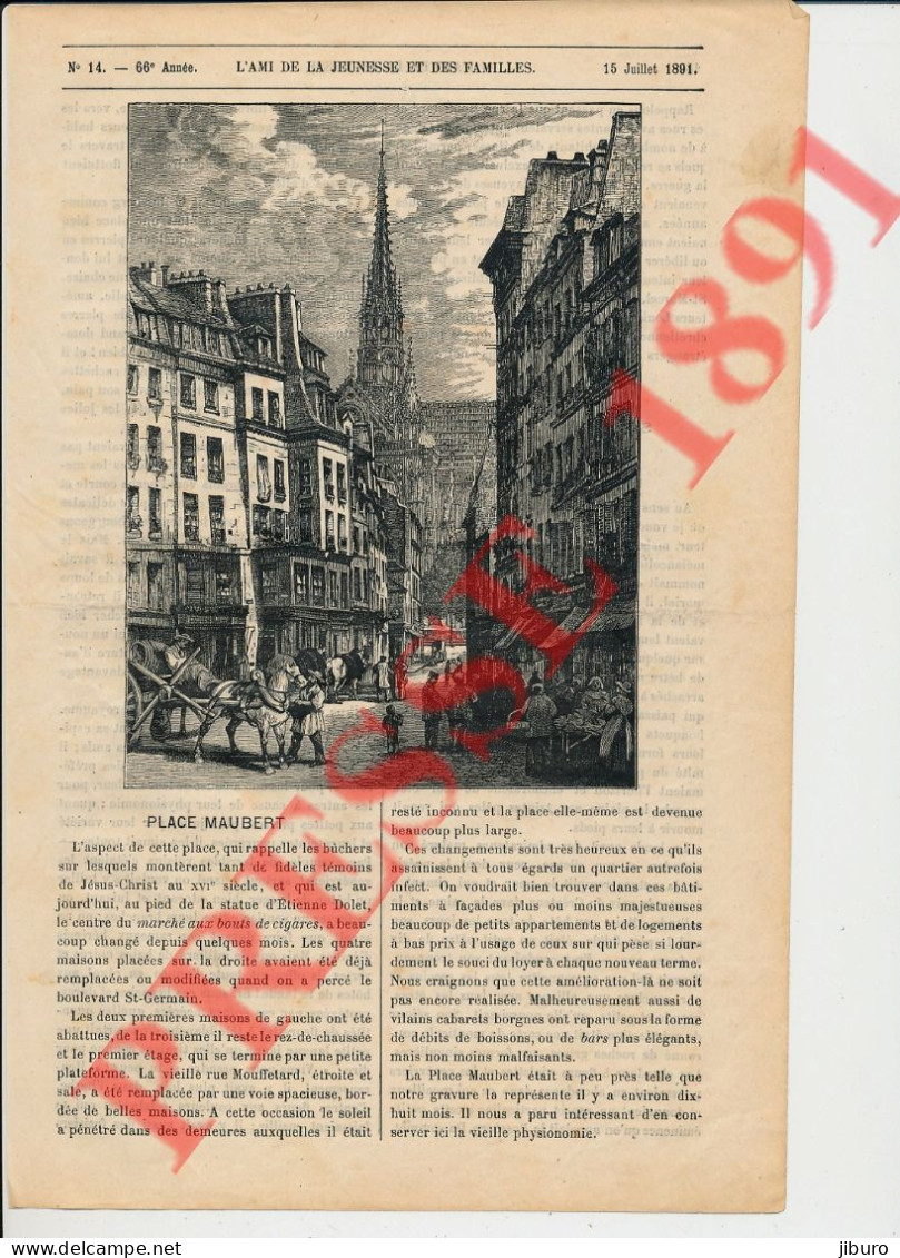 Gravure 1891 Place Maubert Avant Travaux De Démolition (Paris) Rue Mouffetard 266CH10 - Ohne Zuordnung