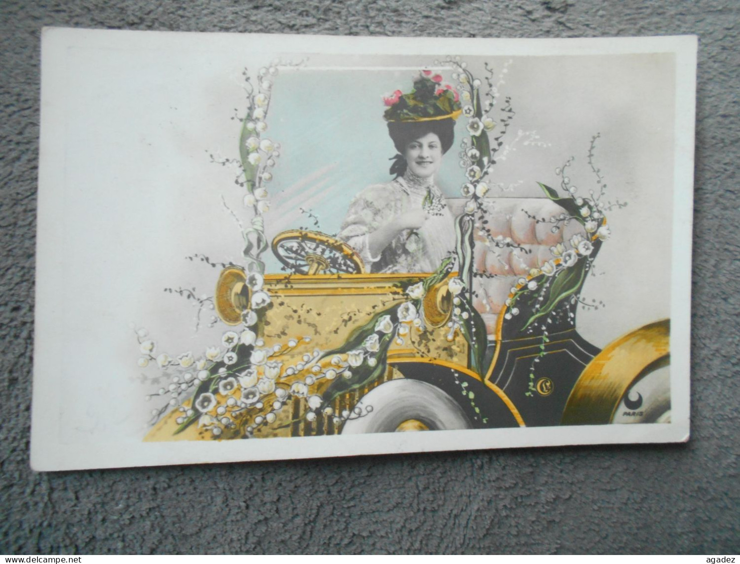 Cpa  Voiture Ancienne Automobile Chapeau Femme Romantique Muguet 1907 - Toerisme