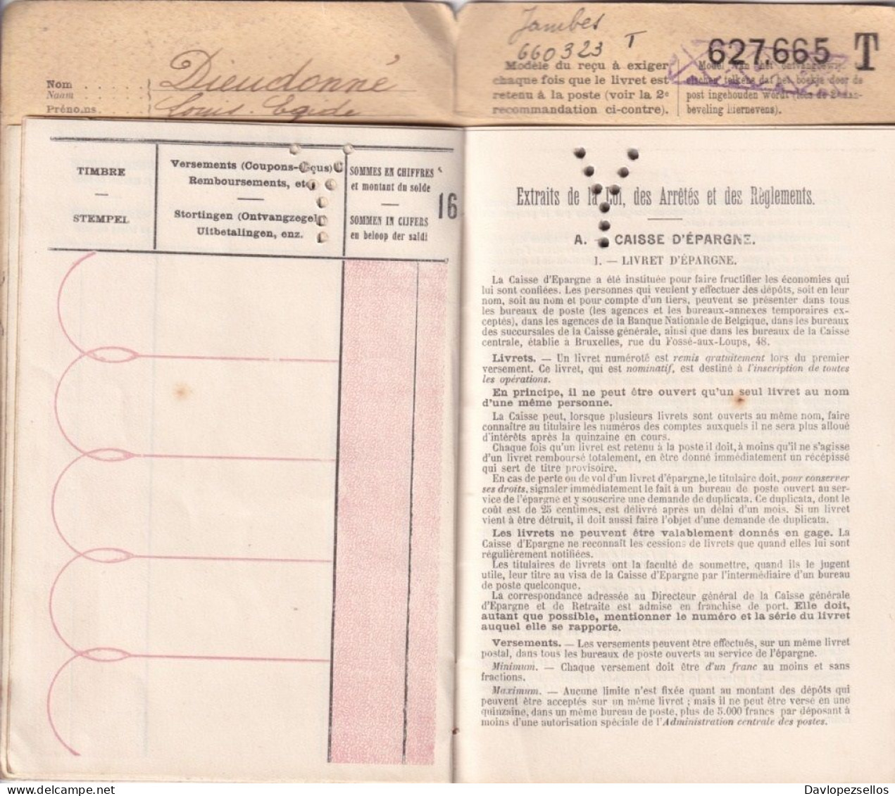 Livret D'epargne Belge Belgique Namur 1921 - Documentos Históricos