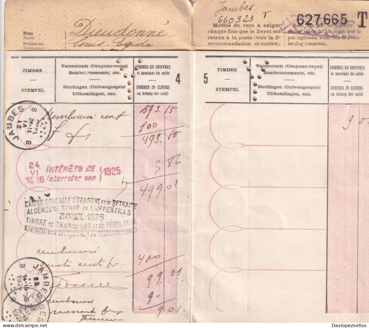 Livret D'epargne Belge Belgique Namur 1921 - Documenti Storici