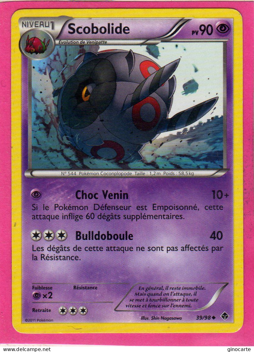 Carte Pokemon Francaise 2011 Noir Et Blanc Pouvoir Emmergeant 39/98 Scobolide 90pv Occasion - Noir & Blanc