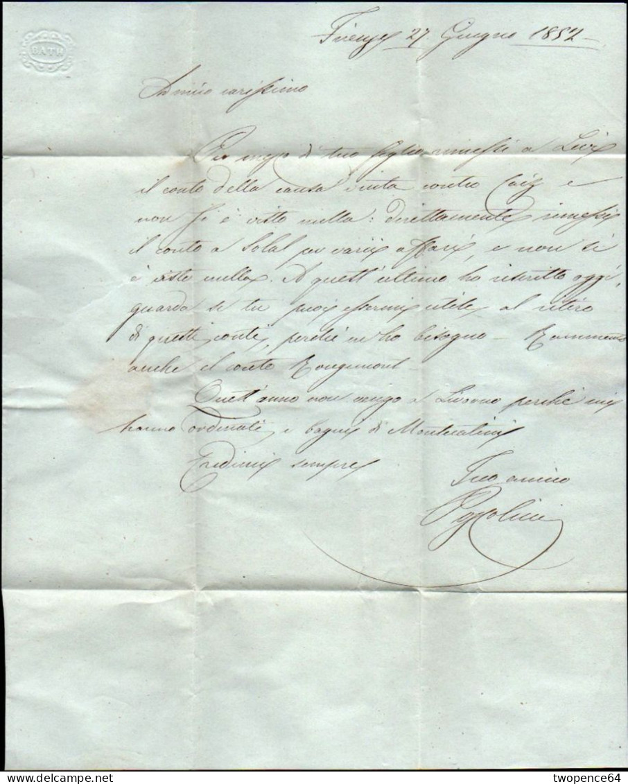 626 - LETTERA DA FIRENZE A LIVORNO 1852 - ...-1850 Préphilatélie