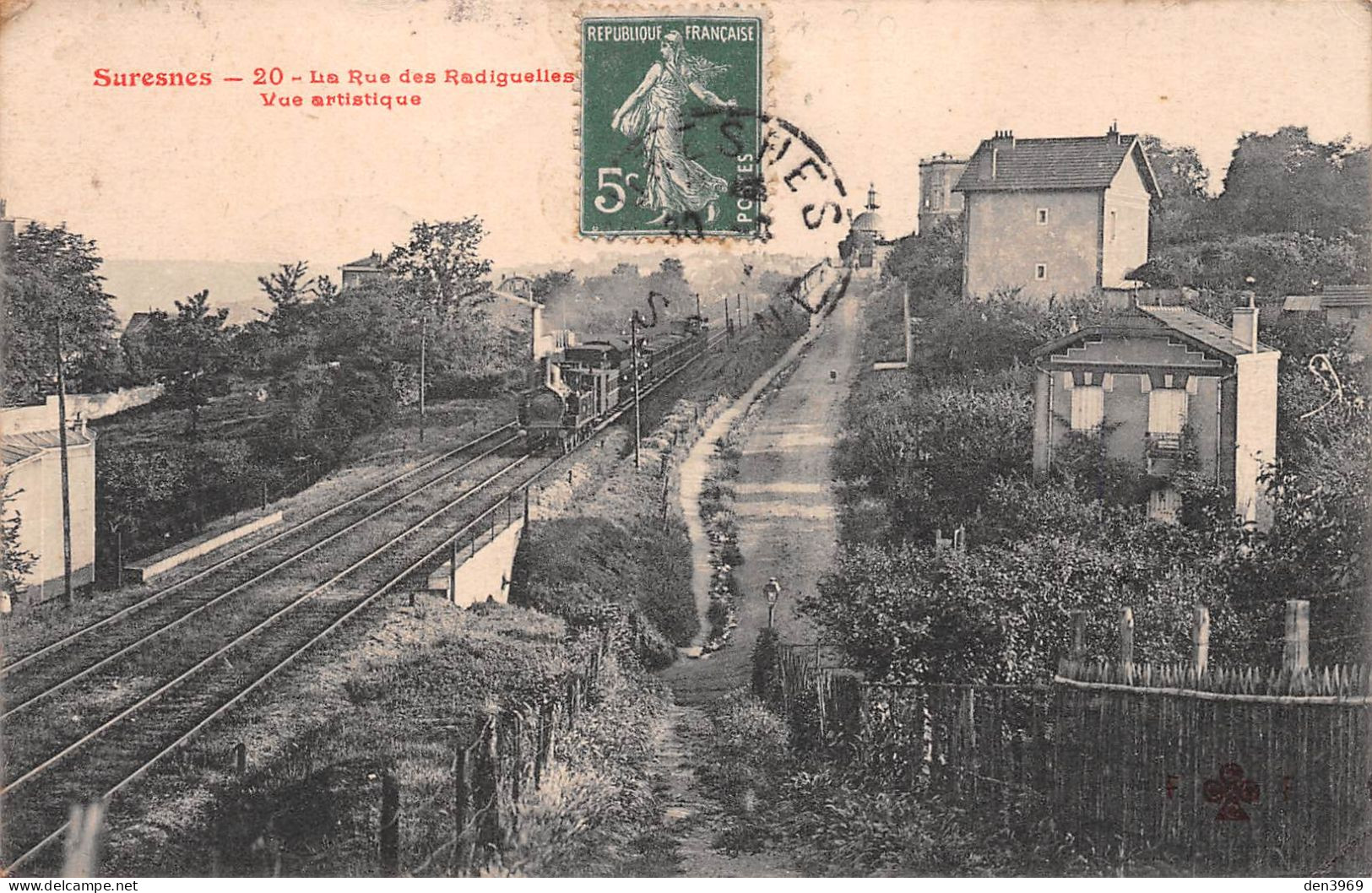 SURESNES (Hauts-de-Seine) - La Rue Des Radiguelles - Passage Du Train - Voyagé 1907 (2 Scans) Rolland Guillemet à Jussey - Suresnes