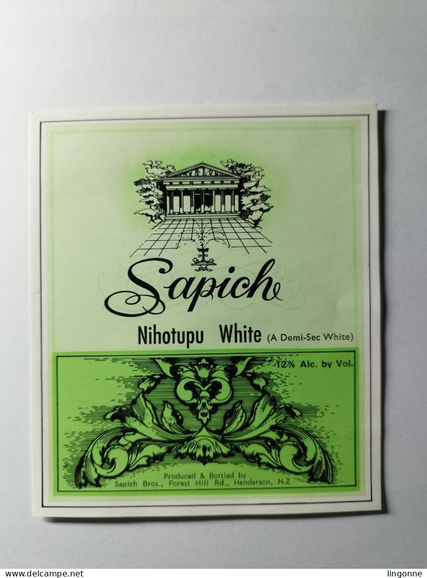 Etiquette SAPICH NIHOTUPU WHITE (A Demi-Sec White) HENDERSON NEW ZEALAND NOUVELLE ZELANDE AFRIQUE DU SUD - Otros & Sin Clasificación