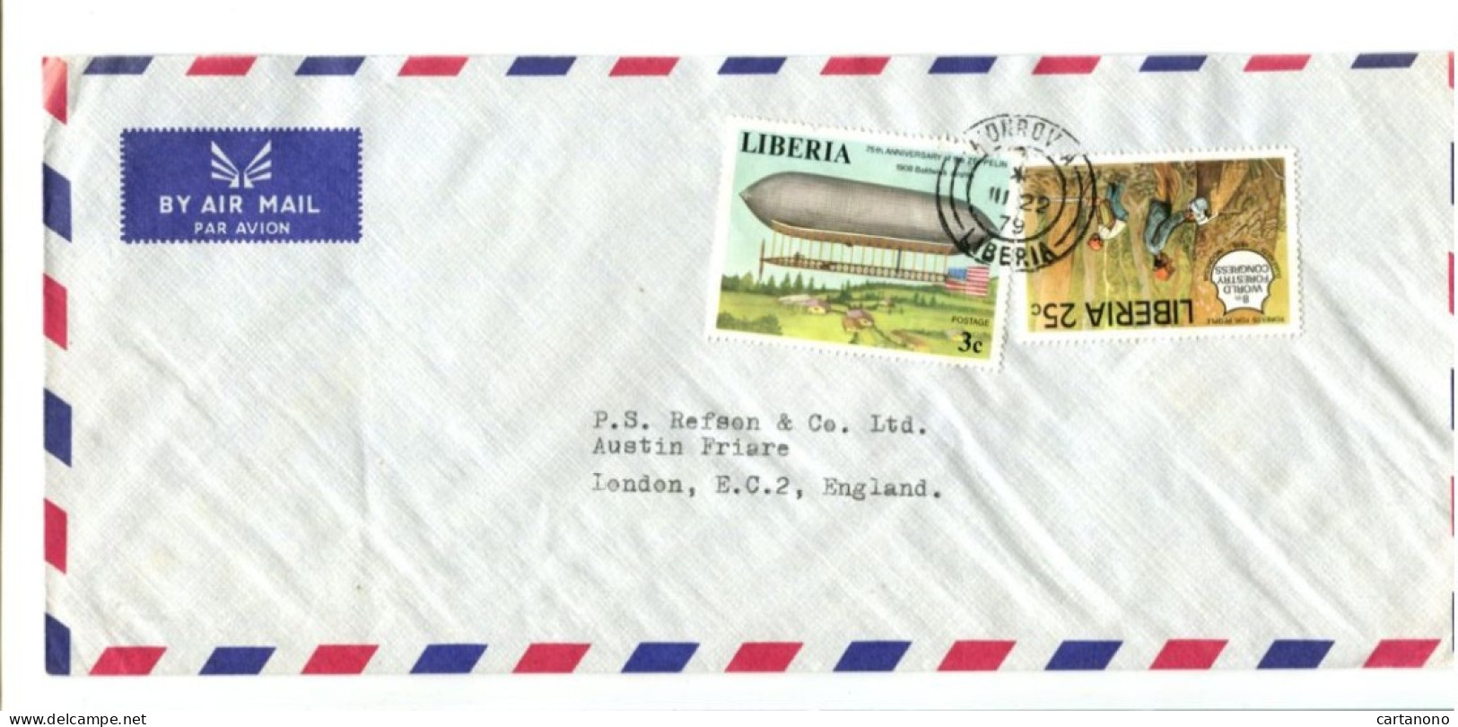 LIBERIA - Affranchissement Sur Lettre Par Avion - Zeppelin / Congrès Forestier - Liberia