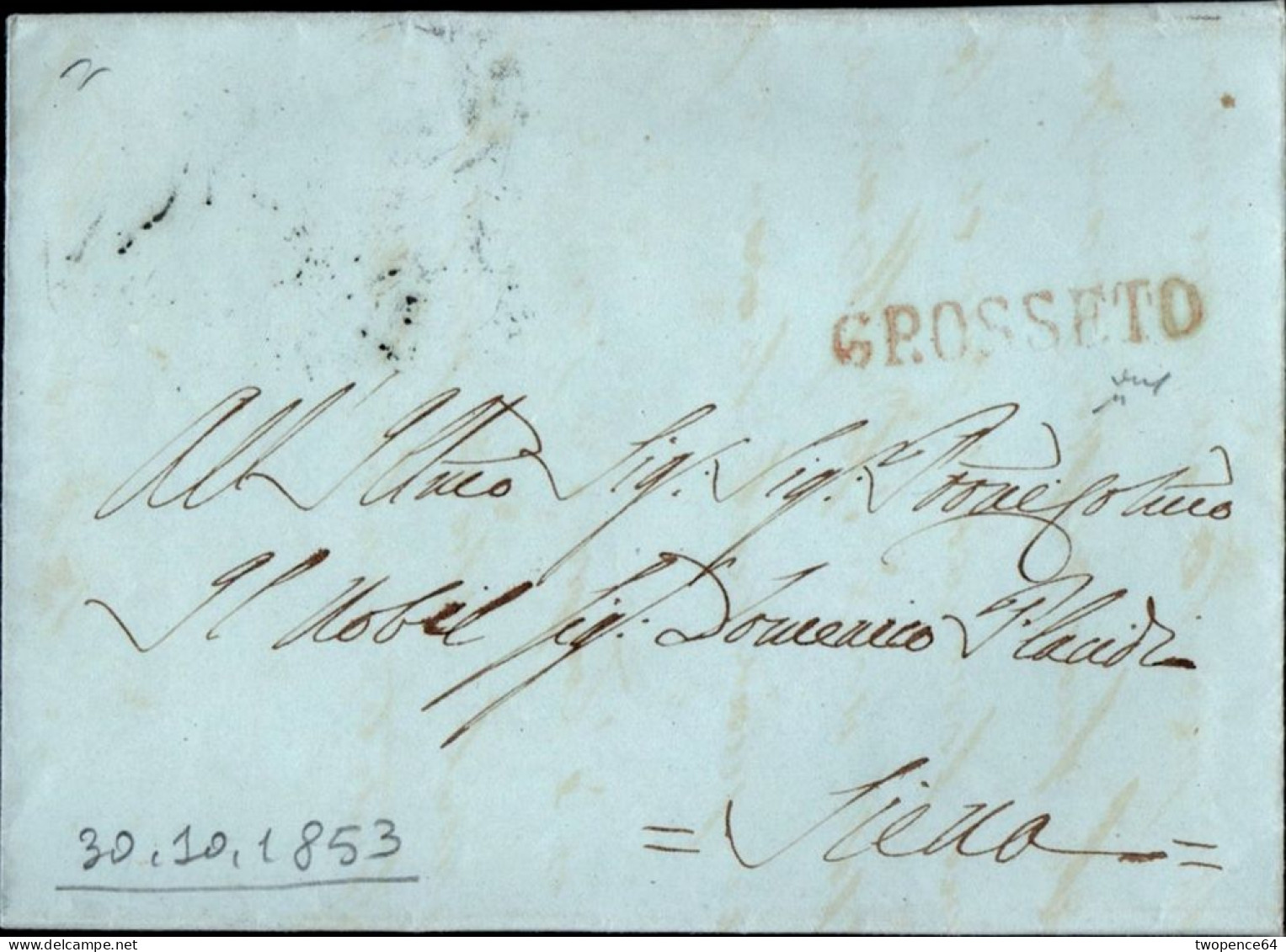 627 - LETTERA DA GROSSETO A SIENA 1853 - ...-1850 Voorfilatelie