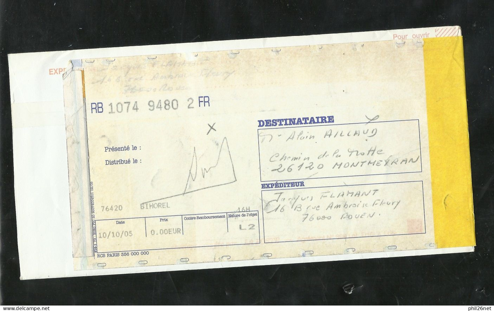 Lettre Recommandée R2 De Bihorel Le 10/10/2005 Avec Les N°1458;1649;2415 Et Poste Aérienne N°58 B/TB Soldé ! ! ! - Lettres & Documents