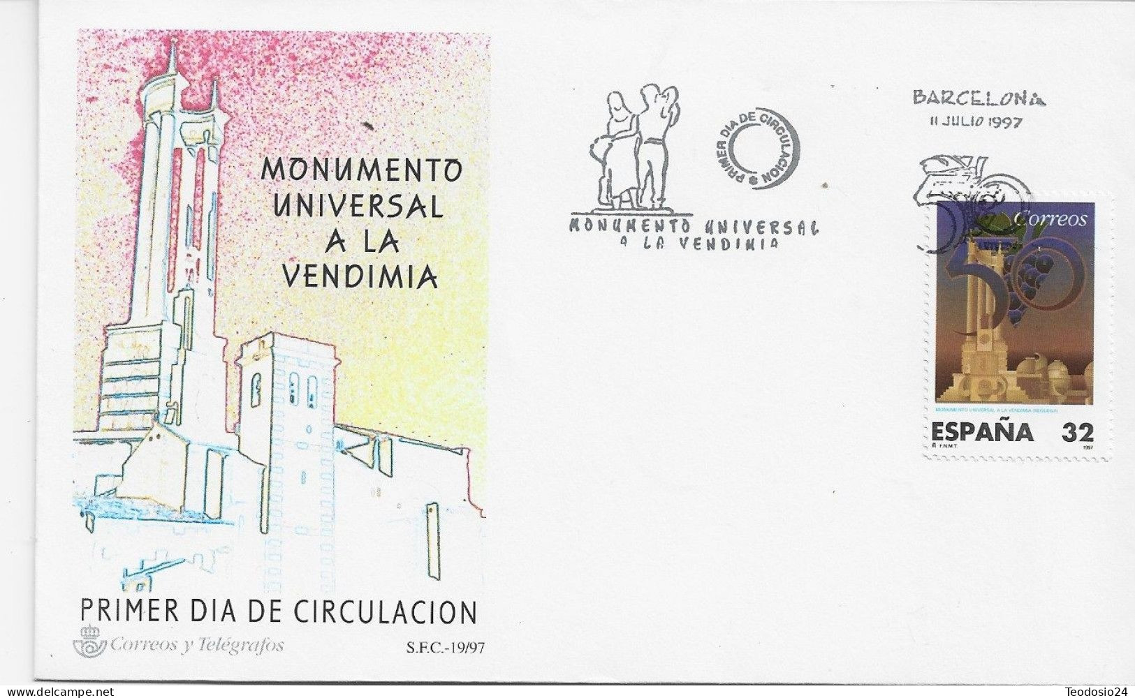 FDC Barcelona 1997.- Monumento Universal A La Vendimia, Uva, Vino, Viñedo, - FDC