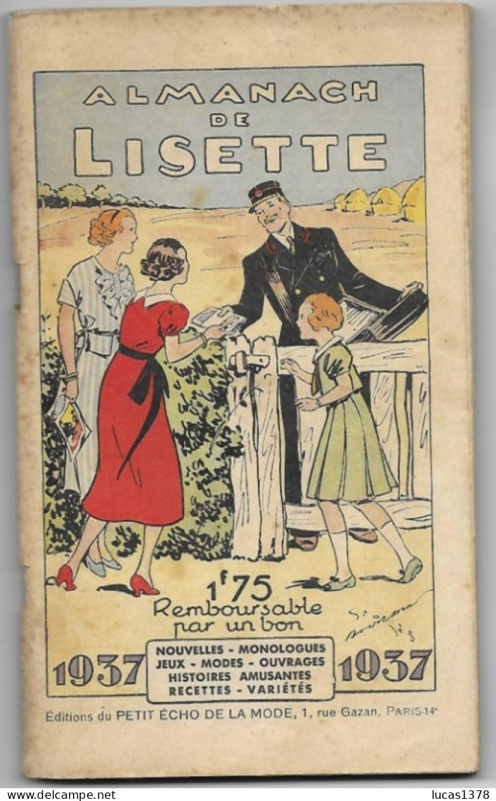 ALMANACH DE LISETTE 1937 Petit Echo De La Mode - Lisette