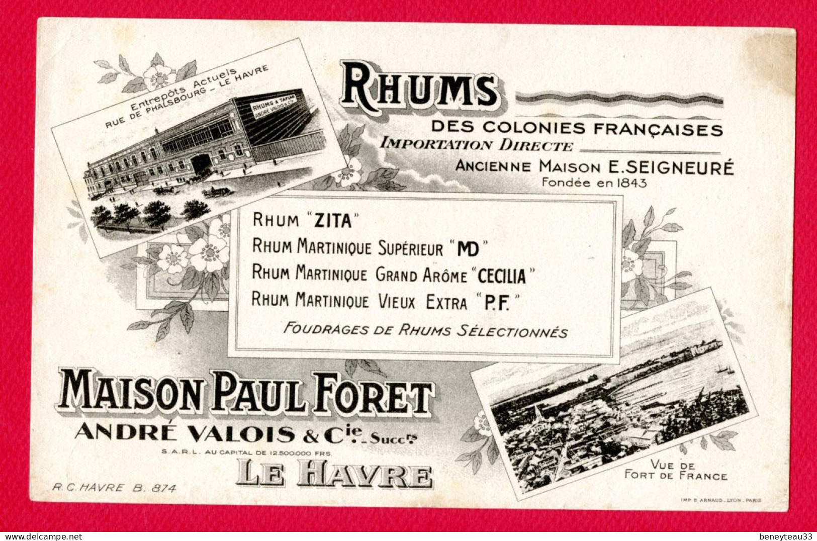 BUVARDS (Réf : BUV 035) RHUM DES COLONIES Françaises MAISON PAUL FORET ANDRÉ VALOIS & Cie Succ LE HAVRE - Food