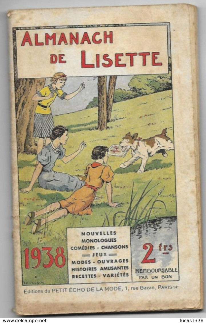 ALMANACH DE LISETTE 1938 Petit Echo De La Mode - Lisette