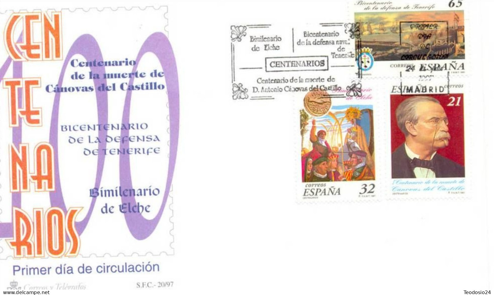 FDC Barcelona 1997.- Canovas Del Castillo, Defensa De Tenerife - FDC