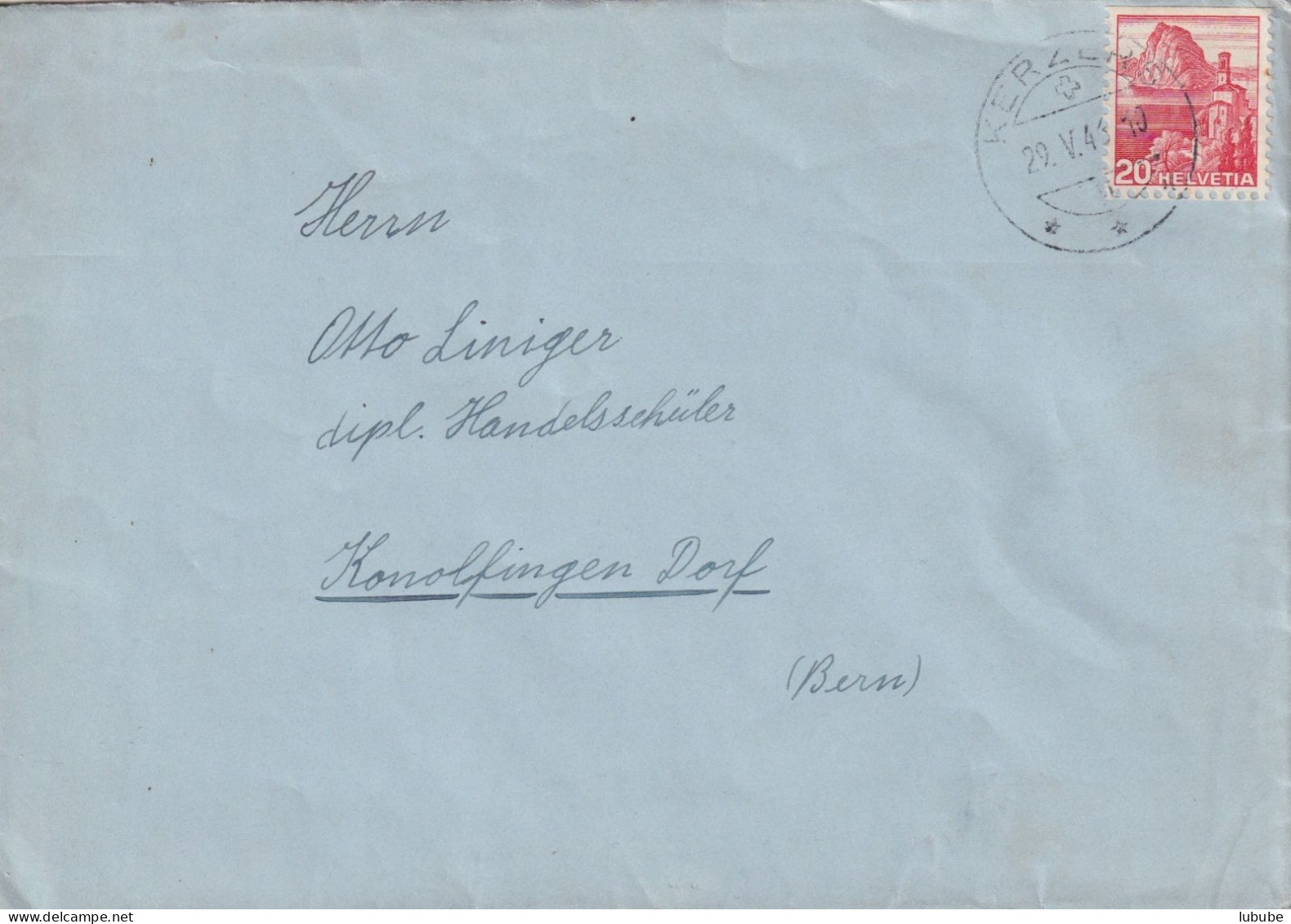 Brief  Kerzers - Konolfingen Dorf  (Rollenfrankatur)     1946 - Briefe U. Dokumente