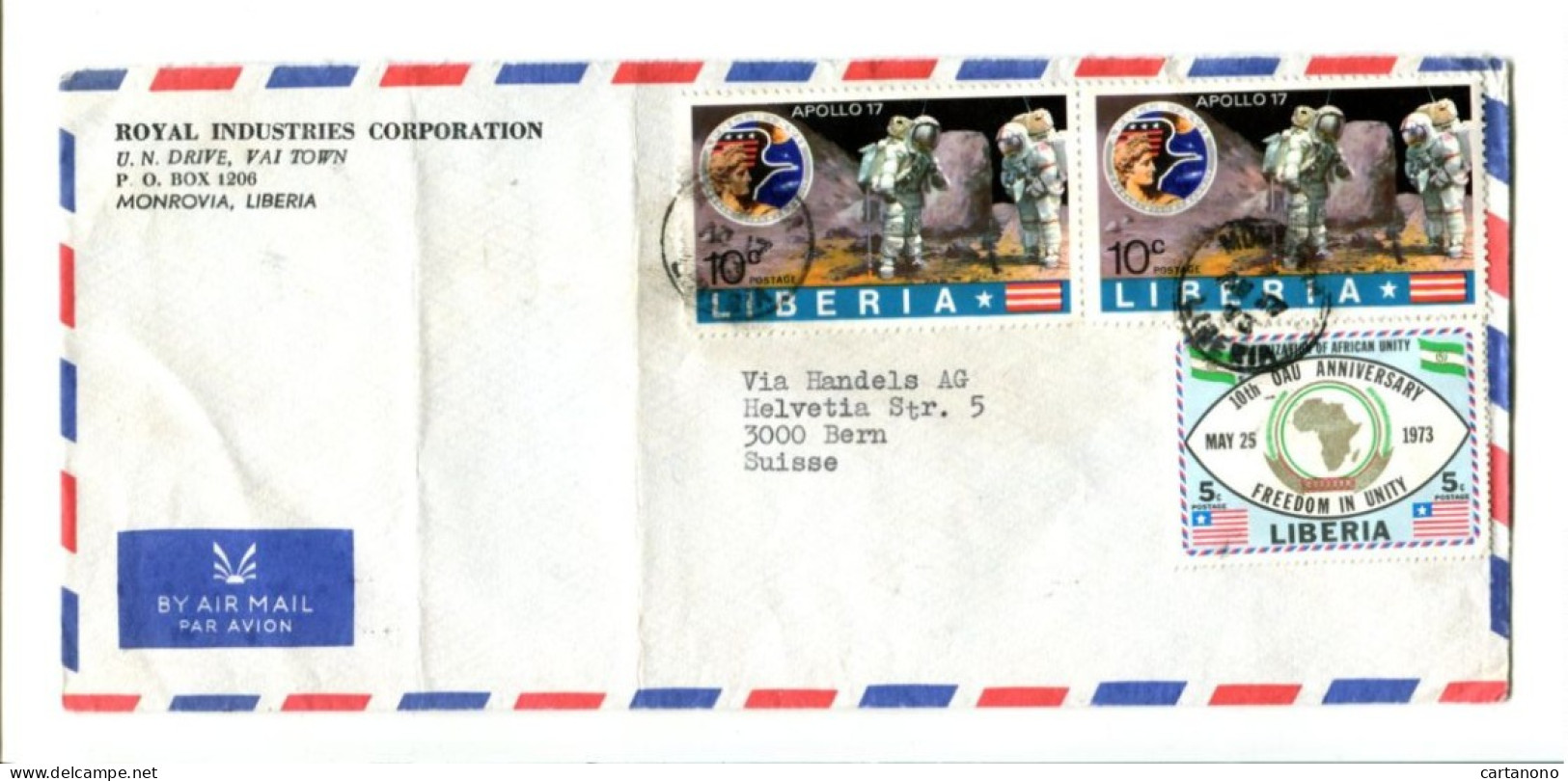 LIBERIA - Affranchissement Sur Lettre Par Avion - Apollo 17 / Astronautes - Liberia