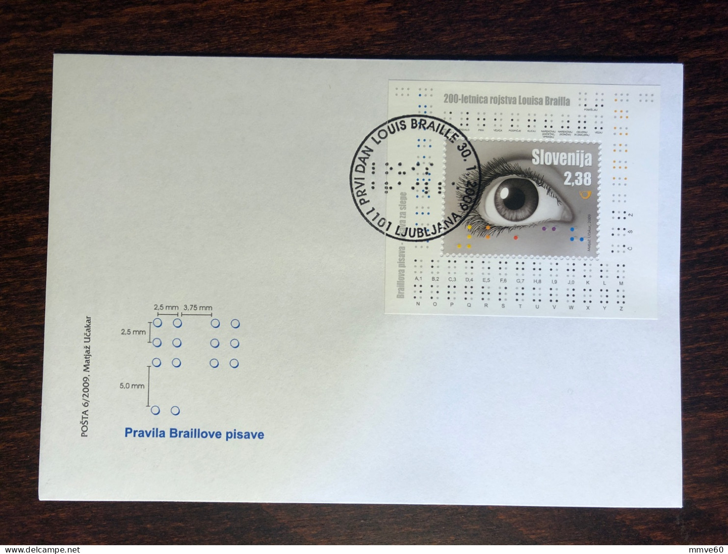 SLOVENIA FDC COVER 2009 YEAR BRAILLE BLINDNESS BLIND HEALTH MEDICINE STAMPS - Slovenia