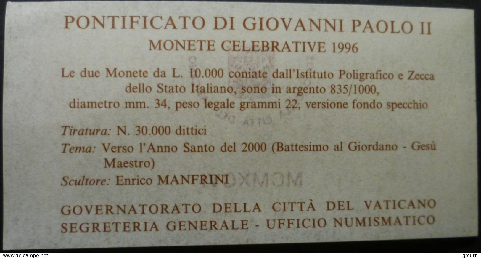 Vaticano - 2 x 10.000 Lire 1996 - Verso l'Anno Santo del 2000 - Gig# 330 - KM# 270-271