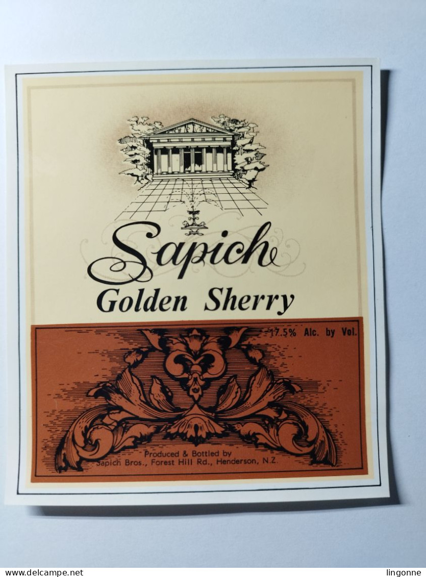 Etiquette SAPICH GOLDEN SHERRY HENDERSON NEW ZEALAND NOUVELLE ZELANDE AFRIQUE DU SUD - Otros & Sin Clasificación