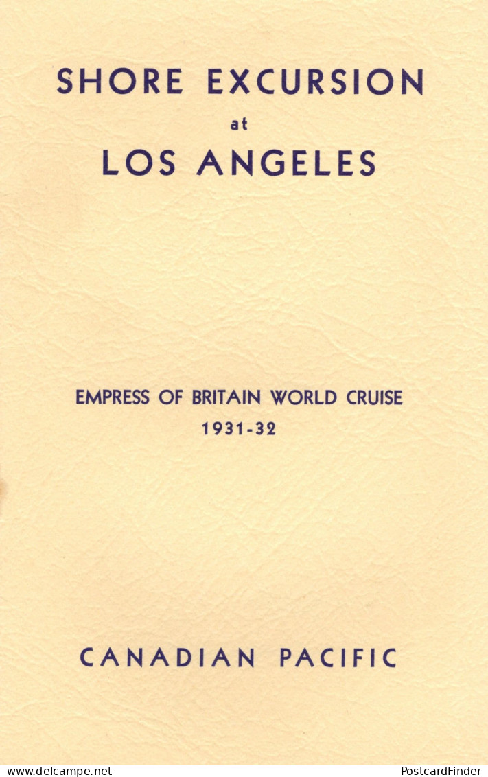 Shore Excursions In Los Angeles Empress Of Britain 1931 World Cruise Ship Book - Autres & Non Classés