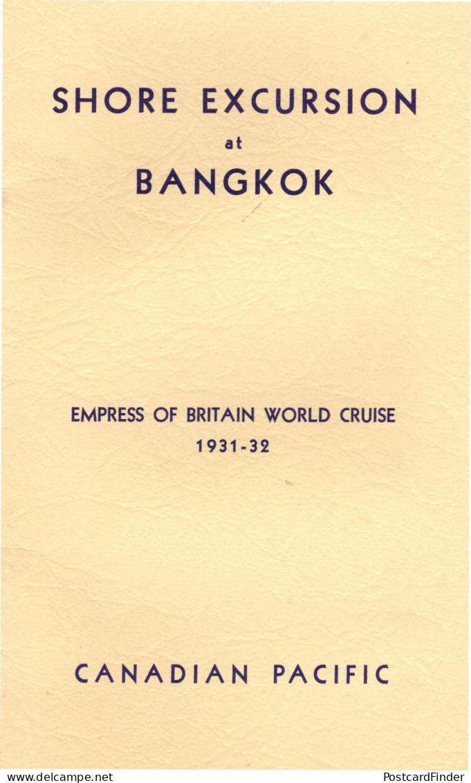 Shore Excursions At Bangkok China Empress Of Britain 1931 World Cruise Ship Book - Andere & Zonder Classificatie