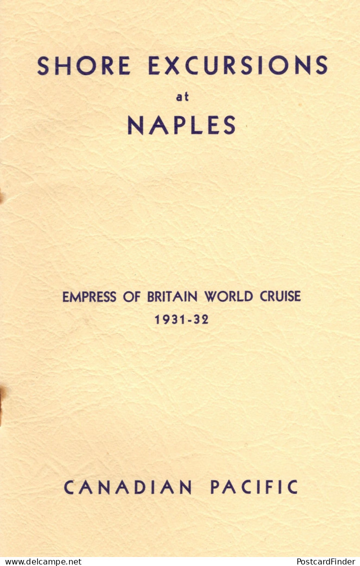 Shore Excursions At Naples Rome Italy Empress Of Britain 1931 World Cruise Ship Book - Andere & Zonder Classificatie