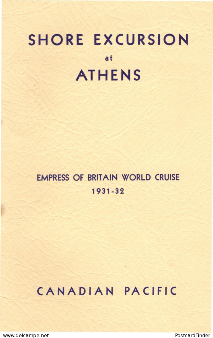 Shore Excursions At Greek Athens Greece Empress Of Britain 1931 World Cruise Ship Book - Sonstige & Ohne Zuordnung