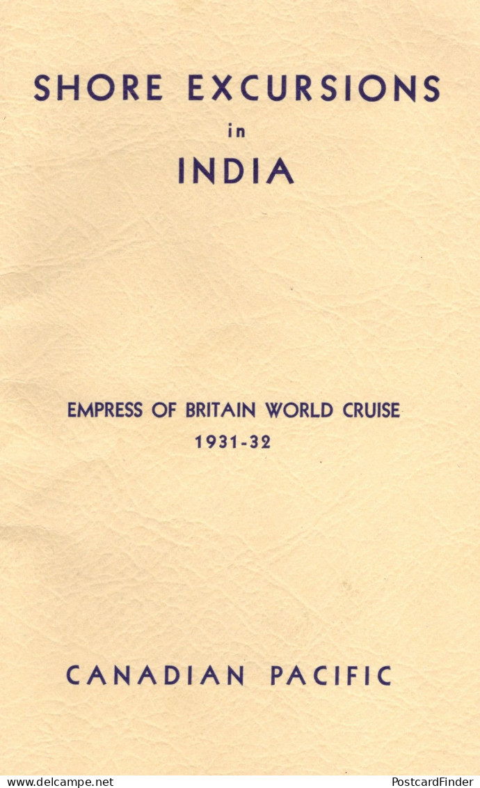 Shore Excursions In India Empress Of Britain 1931 World Cruise Ship Book - Autres & Non Classés