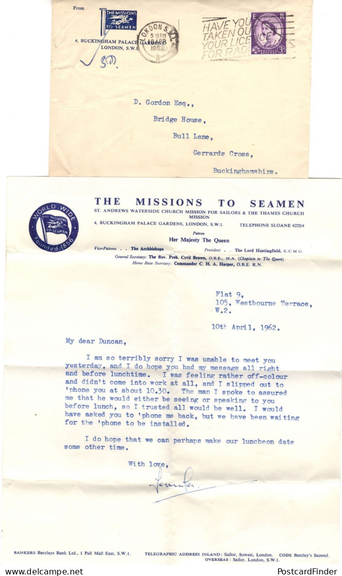 The Mission To Seamen London Sailors 1962 Letter & Cover - Otros & Sin Clasificación