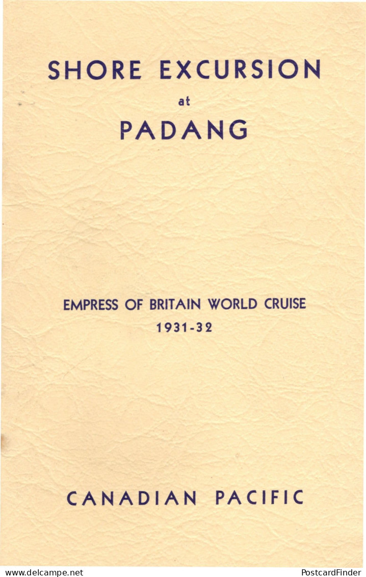 Shore Excursions At Pedang Indonesia Empress Of Britain 1931 World Cruise Ship Book - Autres & Non Classés