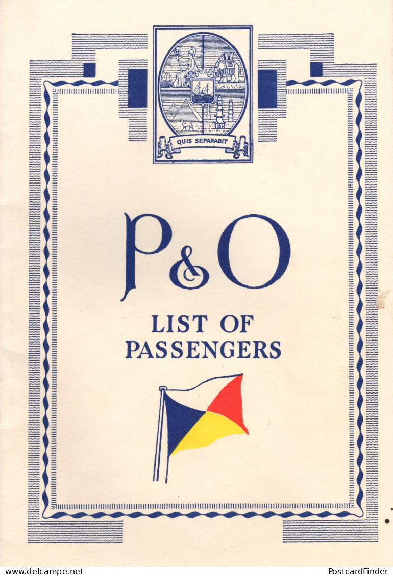 SS Ranchi P&O List Of Passengers Ship Old 1938 Log Book - Andere & Zonder Classificatie