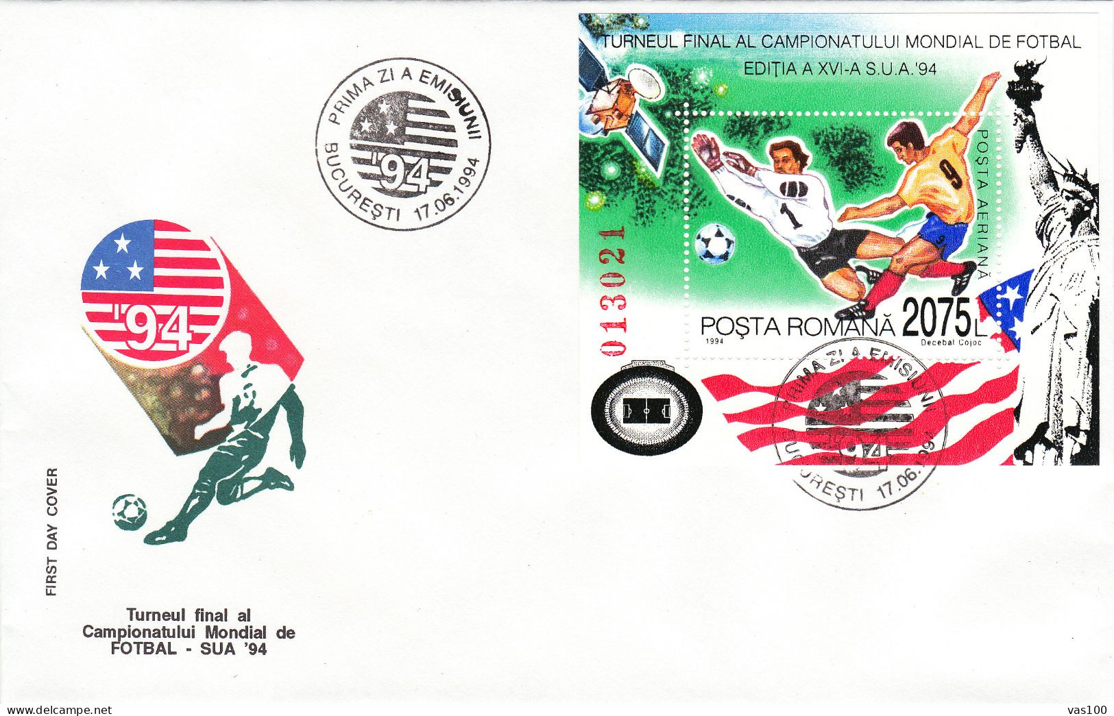 Romania 1994 World Football Cup USA Block COVERS FDC, ROMANIA - FDC