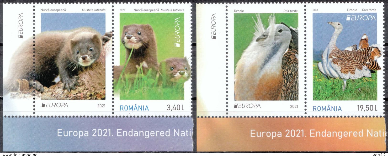 2021, Romania , Endangered Species, Animals, Birds, C.E.P.T. / Europe, Rodents, 2 St. + Label, MNH(**), LPMP 2322 - Ungebraucht