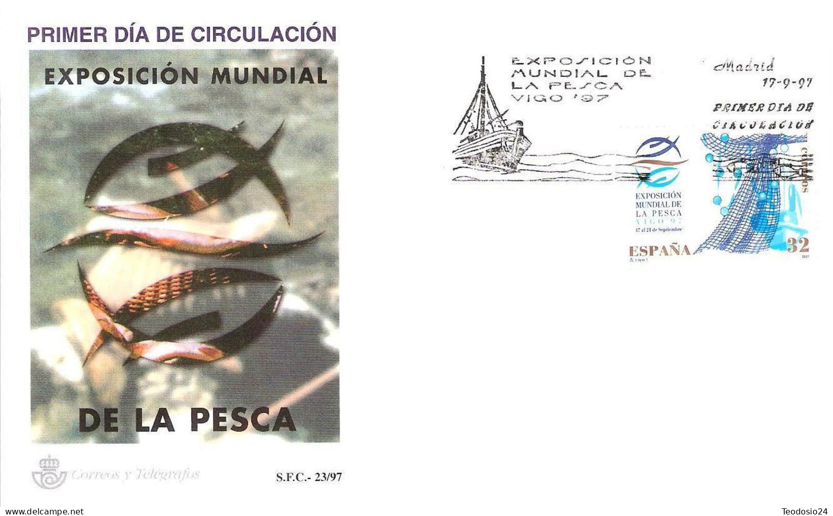 FDC Barcelona 1997.-  EXP MUNDIAL PESCA - FDC