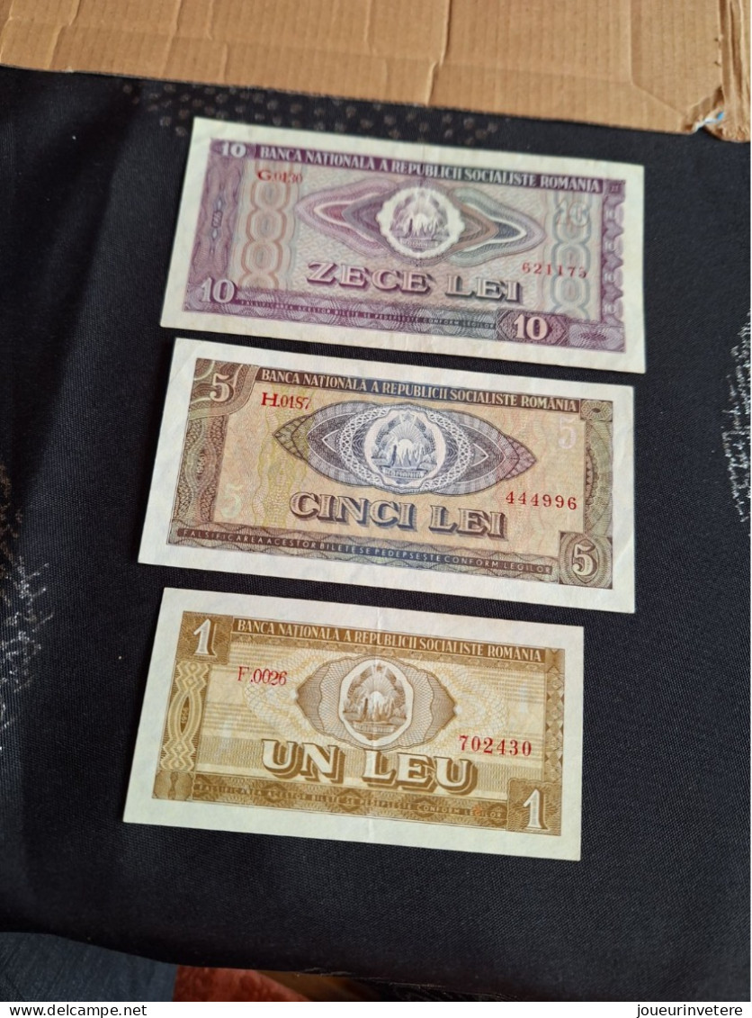 RARE Lot De 3 Billet De 1 Lei 5 Lei Et 10 Roumanie 1966 Eta TTB+ - Other - Europe