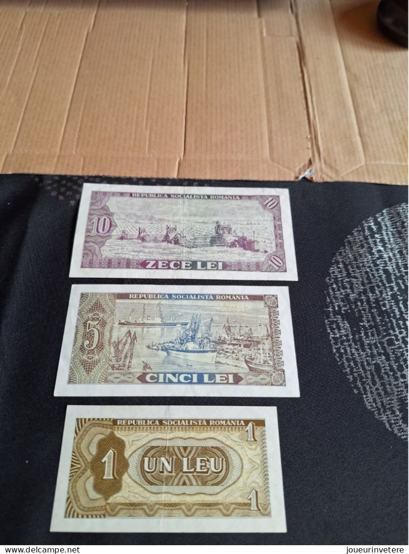 RARE Lot De 3 Billet De 1 Lei 5 Lei Et 10 Roumanie 1966 Eta TTB+ - Other - Europe