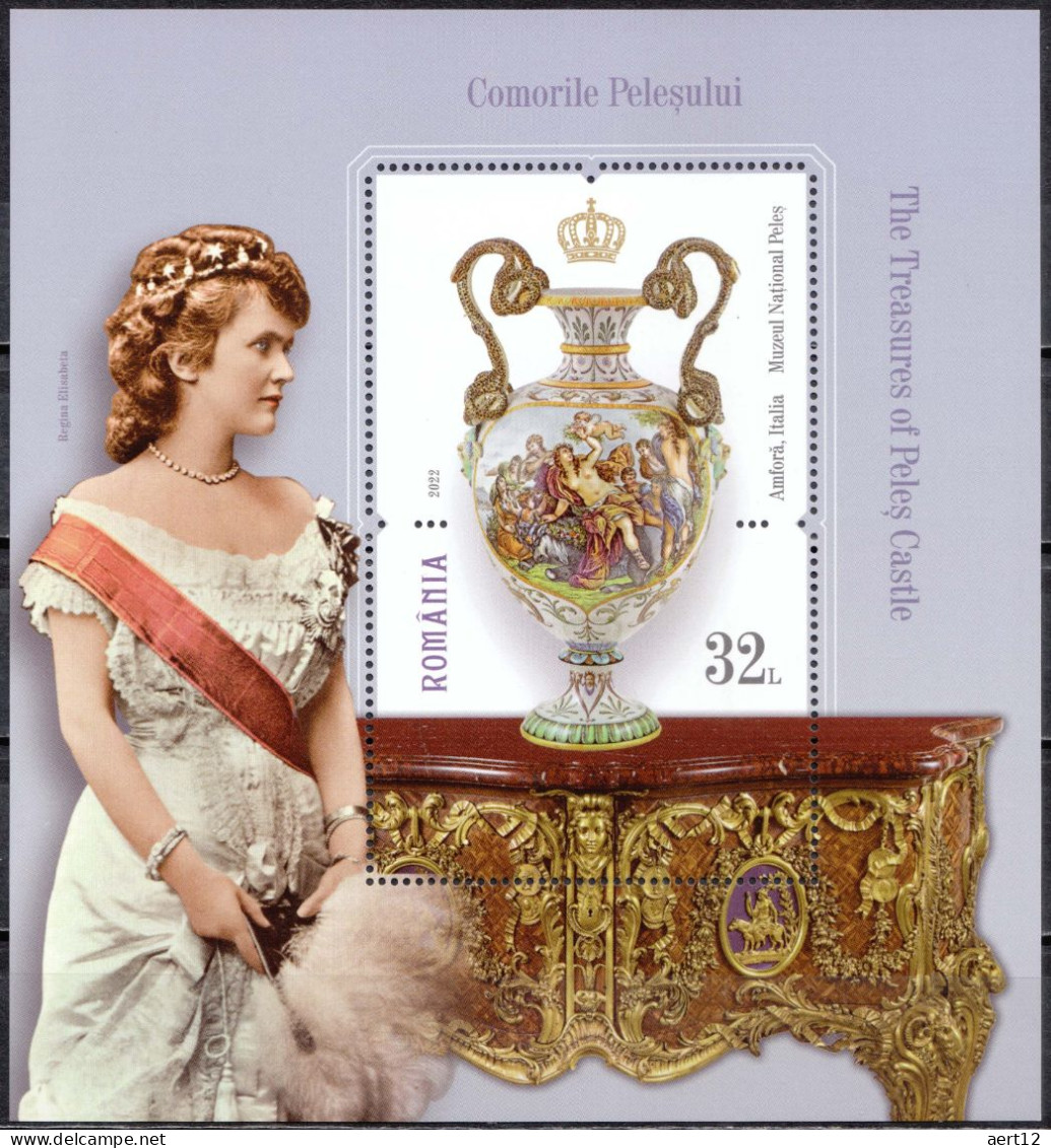 2022, Romania, Treasures Of Peleș Castle, Ceramics, Queens, Souvenir Sheet, MNH(**), LPMP 2373a - Neufs