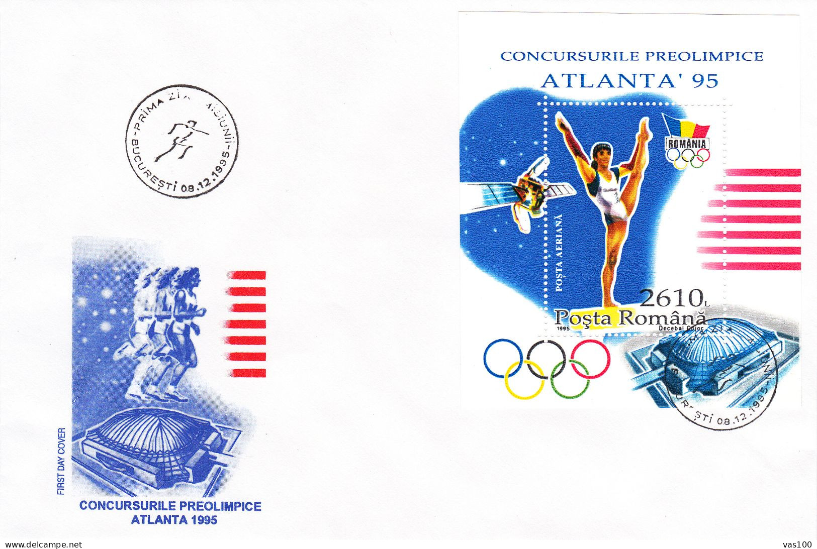 OLYMPIC GAMES, ATLANTA'95, PRE-OLYMPIC GAMES, COVER FDC, BLOCK,GIMNASTICS, 1995, ROMANIA - FDC