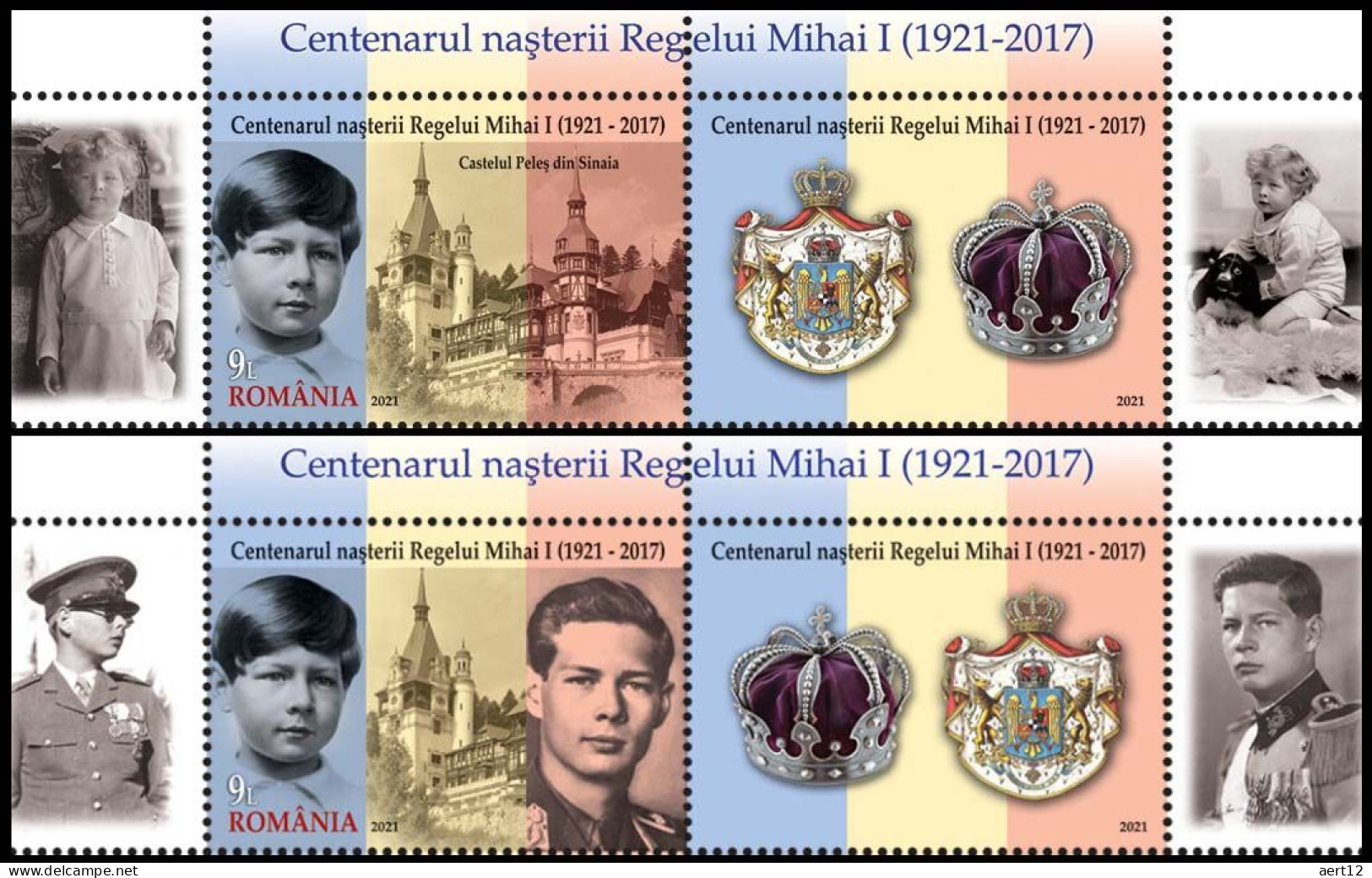 2021, Romania, King Michael, Famous People, Flags, Kings, Palaces, 2 Stamps+Label, MNH(**), LPMP 2343 - Neufs
