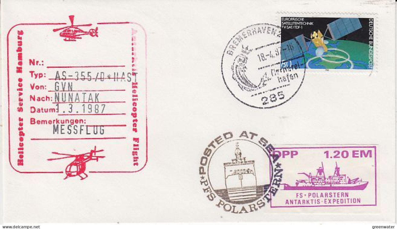 Germany 1987 Antarctic Flight From Georg Von Neumayer To Nunatak 1.03.1987 (GS156) - Voli Polari