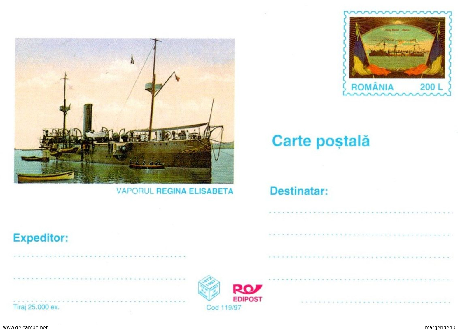 ROUMANIE 1997 ENTIER CARTE NEUF VAPEUR REGINA ELISABETA - Entiers Postaux