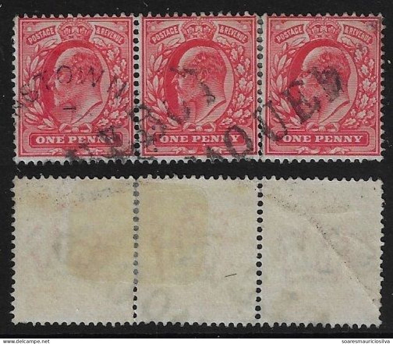 Great Britain 1902/1911 Strip With 3 Stamp King Edward II 1 Pence Cancel PAQUEBOT Expression Originates From Packet Boat - Used Stamps